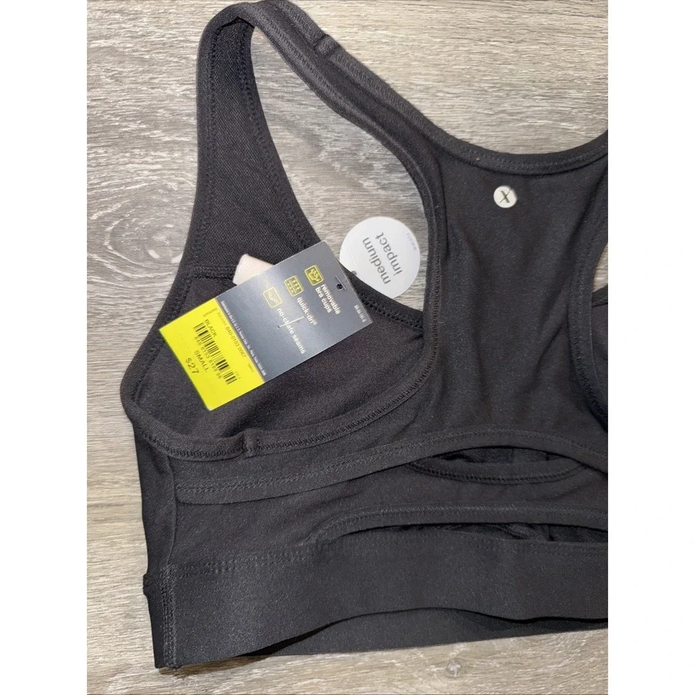 Women's size small Black Sports Bra Quick Dry‎ Removable Pads, Medium Support